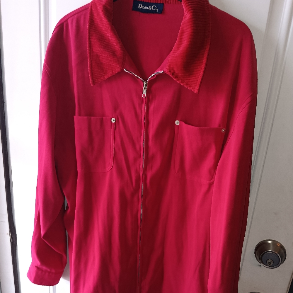 Vintage Denim & Co Red Zip-Up Shirt corduroy collars Large